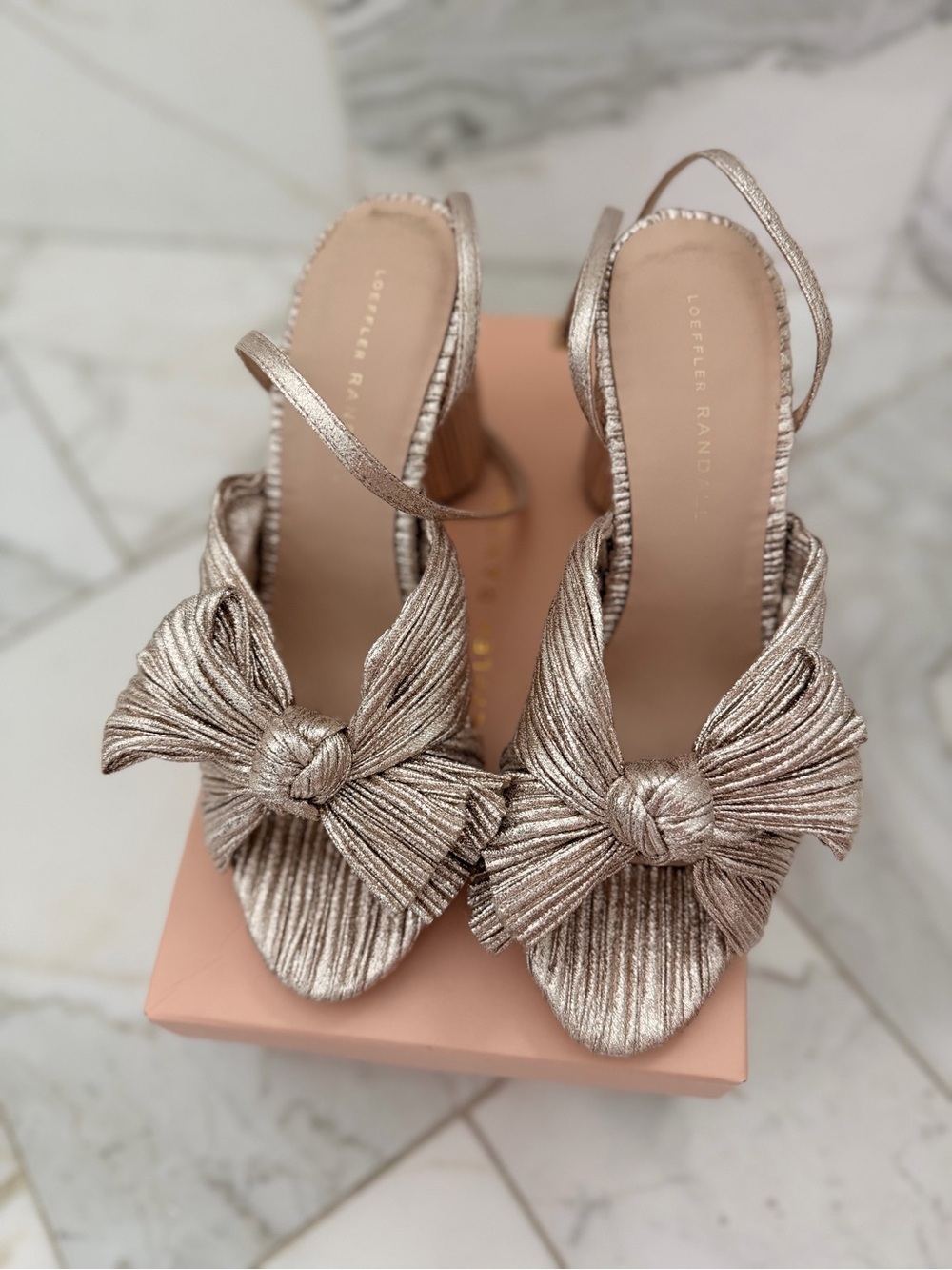Loeffler Randall Camellia Bow Heels in Champagne